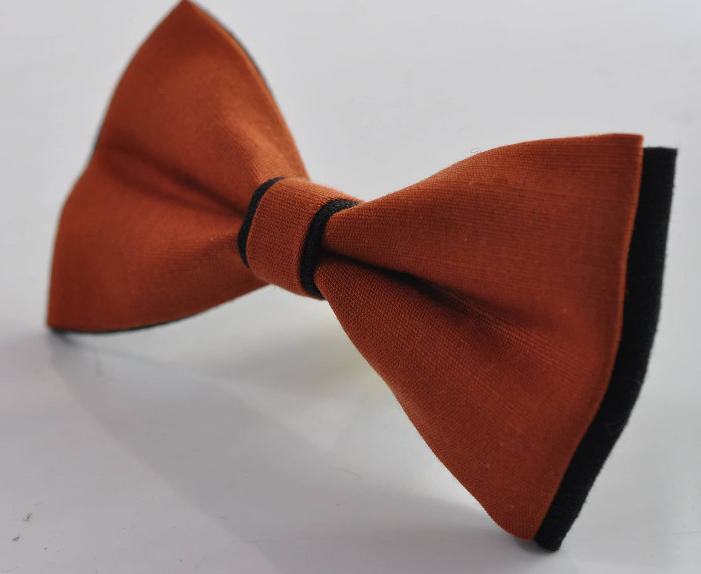 Black and Burnt Orange Linen Cotton Pre tied Bow tie + pocket Square Hanky Handkerchief for Men Adult / Teenage / Boy Kids / Baby Infant