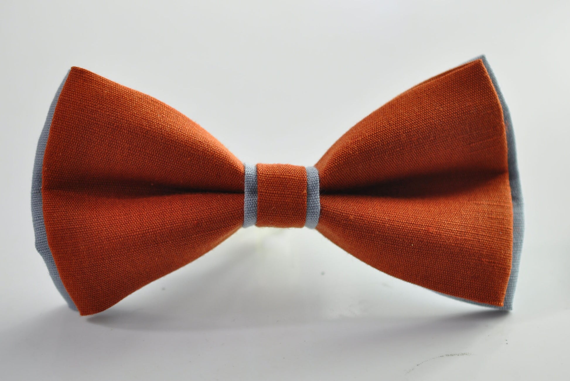 Burnt Orange Dusty Blue Linen Bow tie + Coffee Chocolate Brown Suspenders Braces for Men / Youth Teenage/ Boys Kids / Baby Infant Toddler