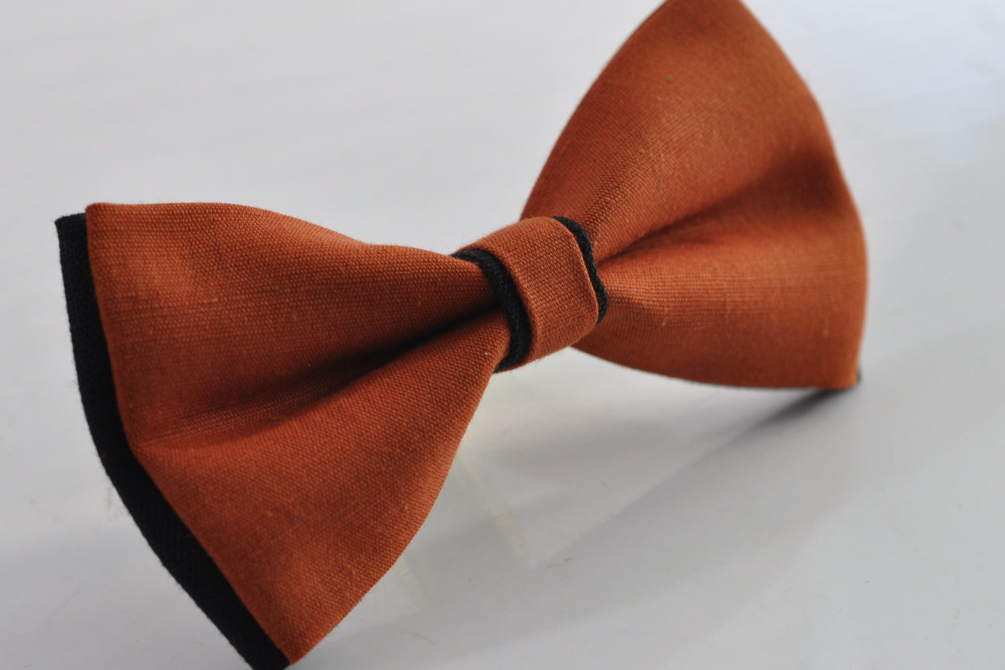 Black and Burnt Orange Linen Cotton Pre tied Bow tie + pocket Square Hanky Handkerchief for Men Adult / Teenage / Boy Kids / Baby Infant