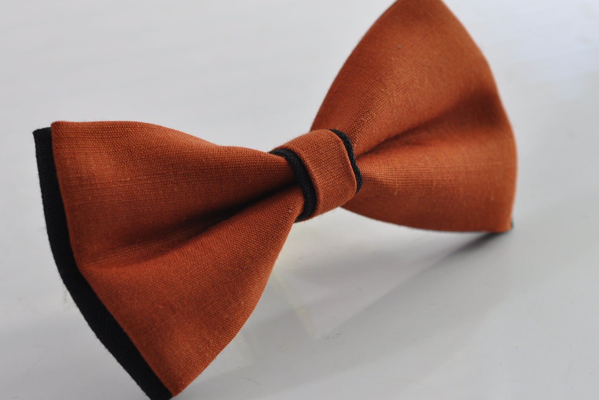 Black and Burnt Orange Linen Cotton Pre tied Bow tie + pocket Square Hanky Handkerchief for Men Adult / Teenage / Boy Kids / Baby Infant