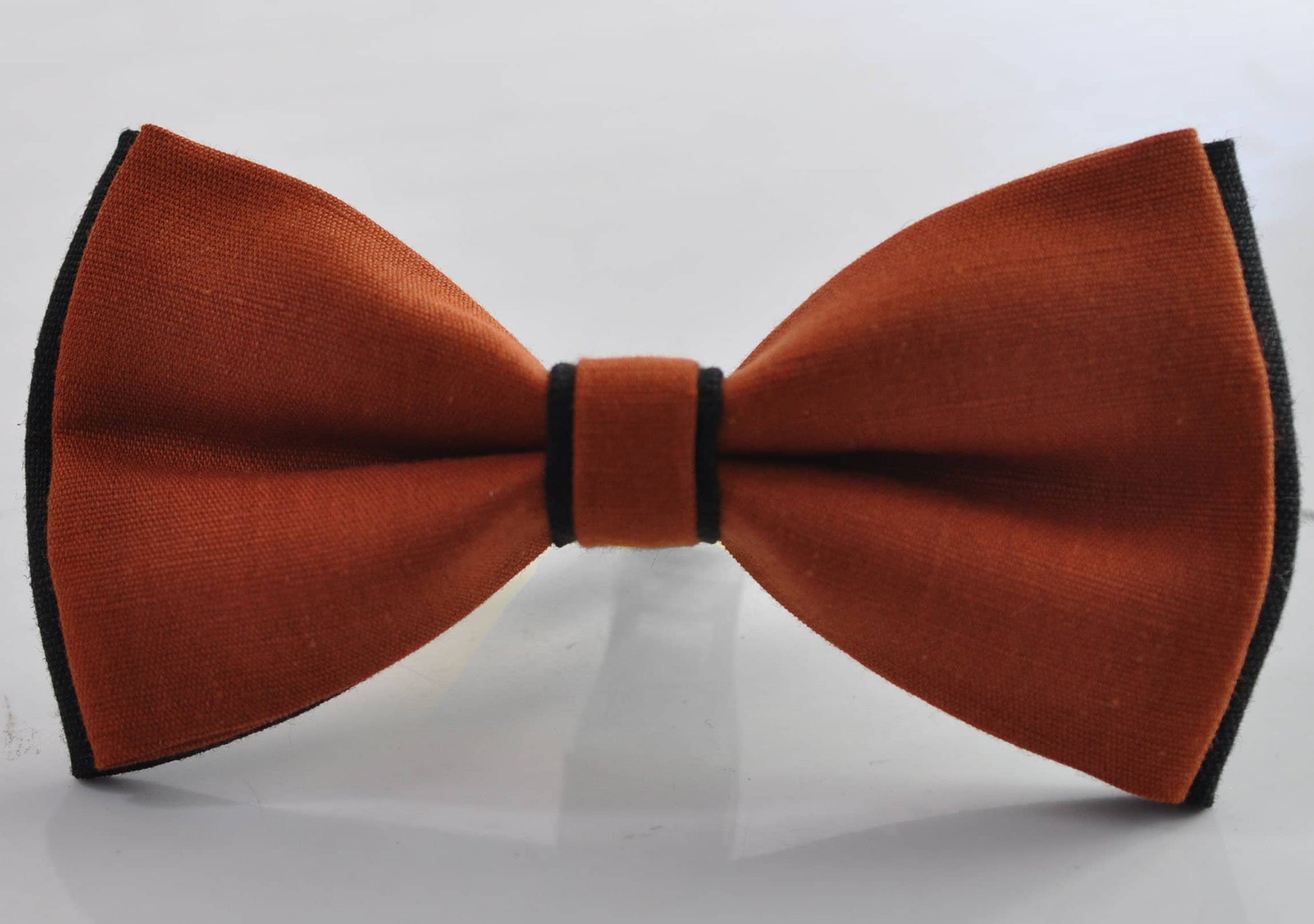 Burnt Orange and Black Linen Bow tie Bowtie + Brown Elastic Suspenders Braces for Men / Youth Teenage/ Boys Kids / Baby Infant Toddler