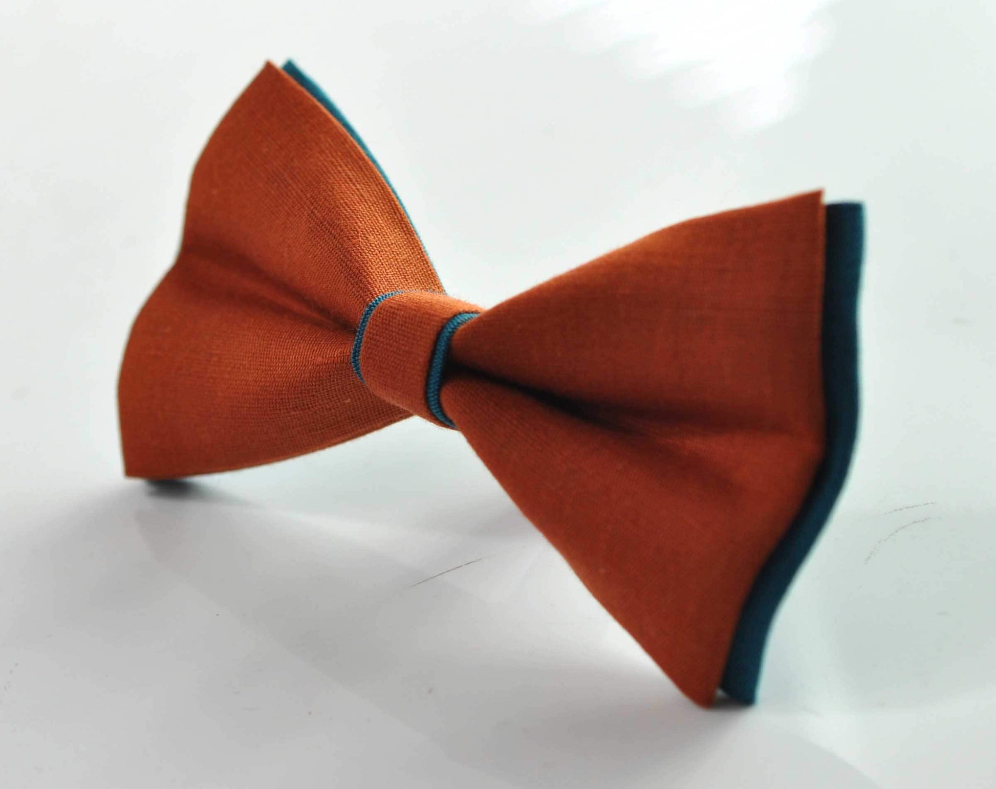 Turquoise Teal Blue Burnt Orange Linen Bow tie + Teal blue Pocket Squares Hanky Handkerchief Men Adult / Youth / Boy Kids / Baby Infant