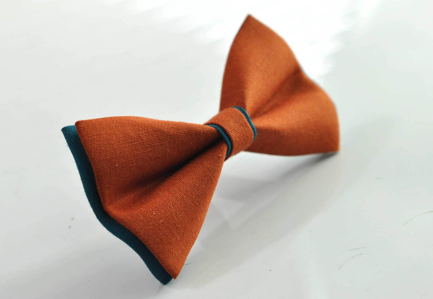 Turquoise Teal Blue Burnt Orange Linen Bow tie + Teal blue Pocket Squares Hanky Handkerchief Men Adult / Youth / Boy Kids / Baby Infant