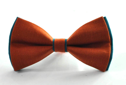 Turquoise Teal Blue and Burnt Orange Linen Cotton Pre tied Bow tie Bowtie for Men Adult / Youth Teenage / Boy Kids / Baby Infant