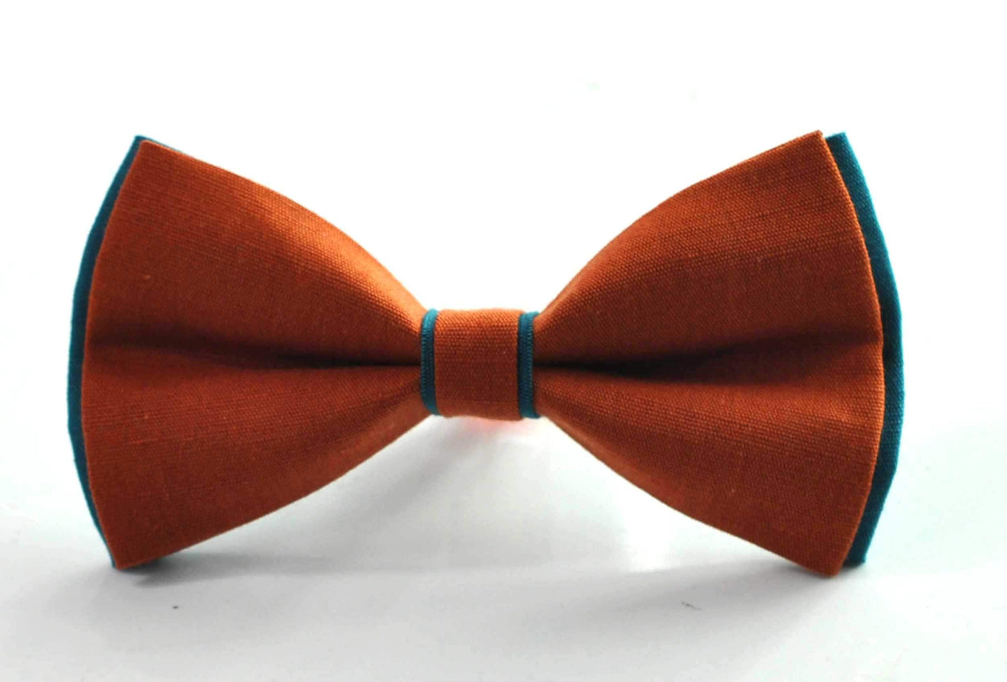 Turquoise Teal Blue Burnt Orange Linen Bow tie + Teal blue Pocket Squares Hanky Handkerchief Men Adult / Youth / Boy Kids / Baby Infant