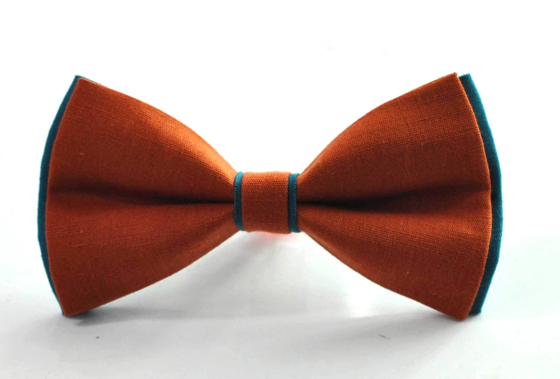 Turquoise Teal Blue Burnt Orange Linen Bow tie + Teal blue Pocket Squares Hanky Handkerchief Men Adult / Youth / Boy Kids / Baby Infant