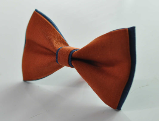 Navy Blue and Burnt Orange Linen Cotton Pre tied Bow tie Bowtie for Men Adult / Youth Teenage / Boy Kids / Baby Infant