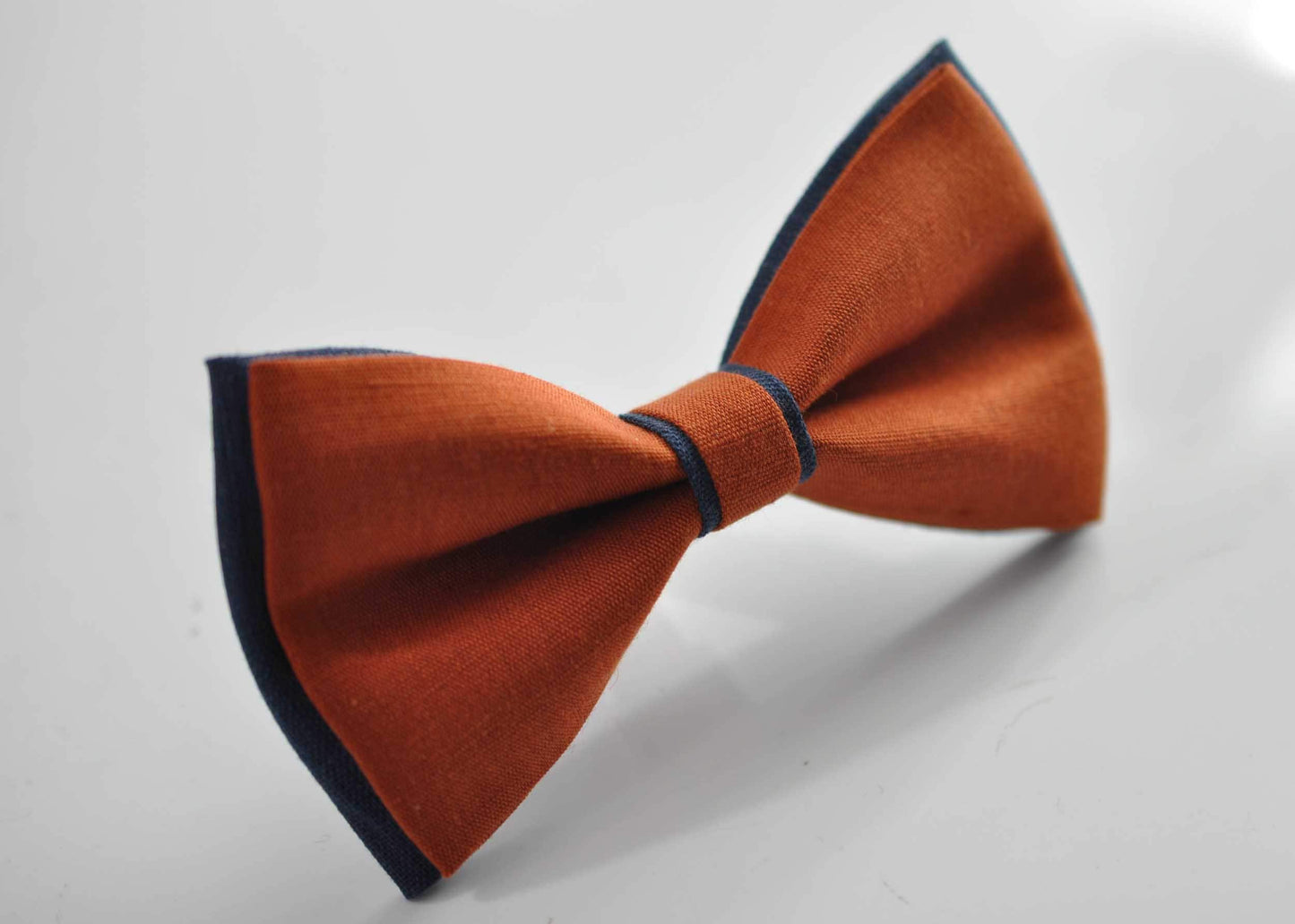 Dark Navy Blue and Burnt Orange Linen Cotton Pre tied Bow tie Bowtie for Men Adult / Youth Teenage / Boy Kids / Baby Infant