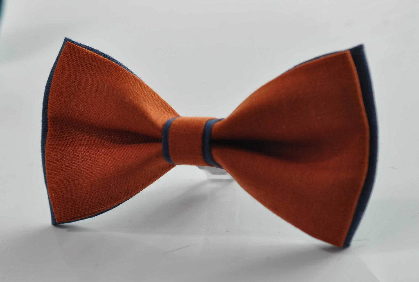 Dark Navy Blue and Burnt Orange Linen Cotton Pre tied Bow tie Bowtie for Men Adult / Youth Teenage / Boy Kids / Baby Infant