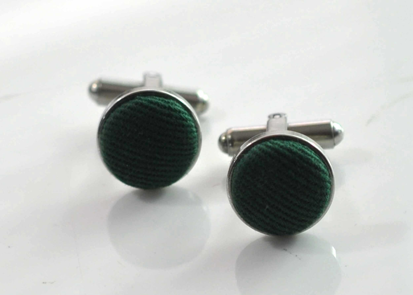 Emerald Green Bottle Green Cotton Fabric Silver Cufflinks