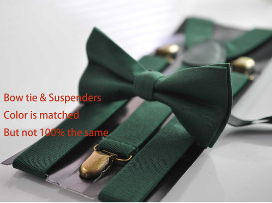 Emerald Green Bow tie Bowtie + matched Elastic Suspenders Braces for Men / Youth Teenage/ Boys Kids / Baby Infant Toddler