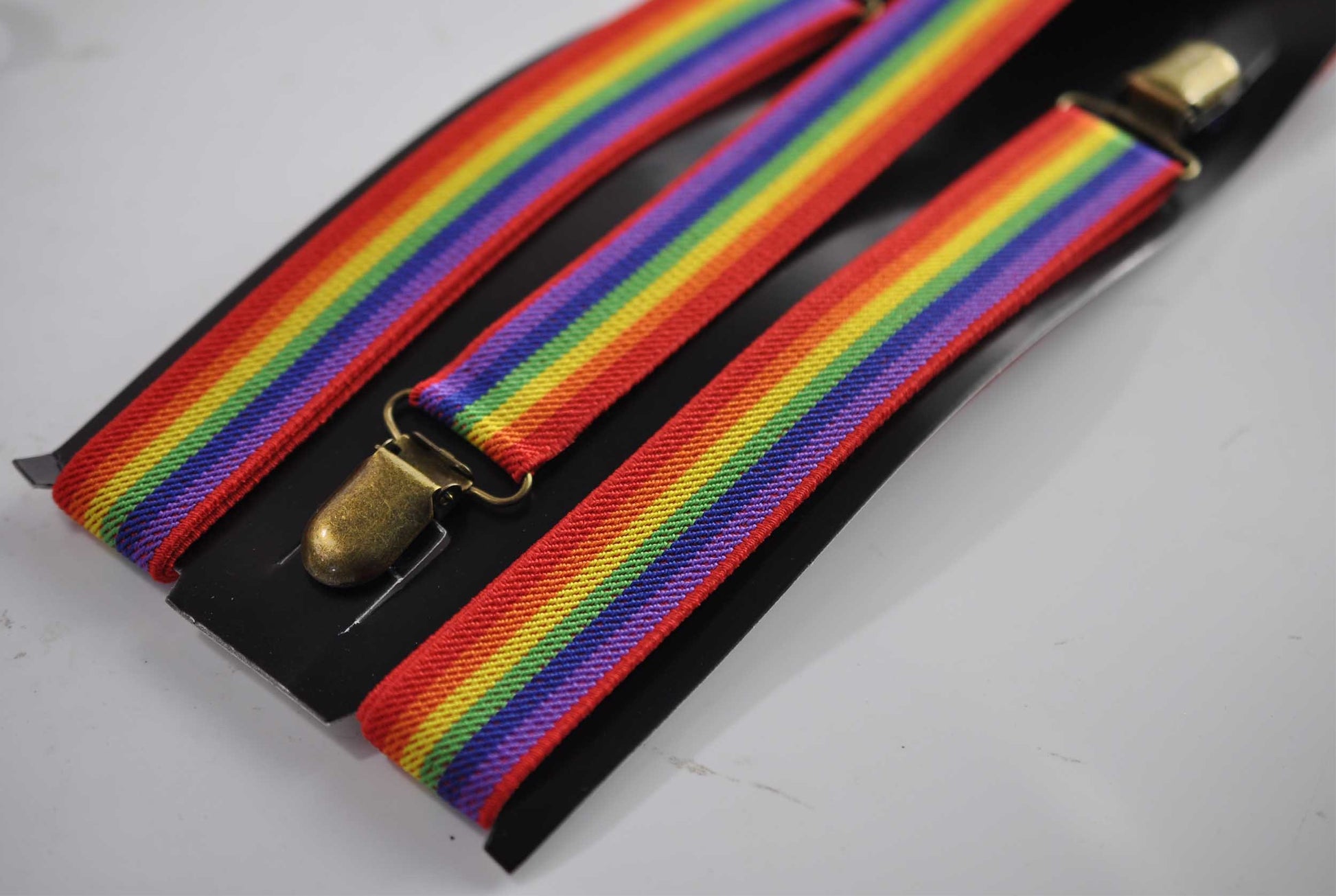 Rainbow 25MM Elastic Y-Back Suspenders Braces Bronze Metal Clips for Men Adult / Youth Teenage / Kids Boy /Toddler Baby Infant