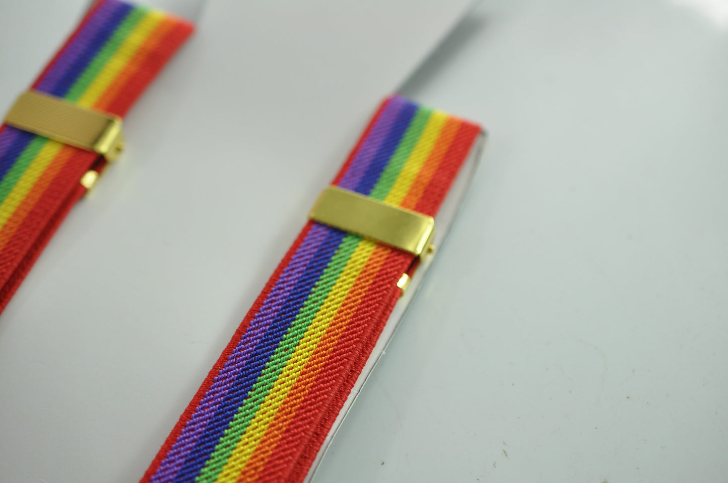 Rainbow 25MM Elastic Y-Back Suspenders Braces Gold Golden Metal Clips for Men Adult / Youth / Kids Boy /Toddler Baby Infant