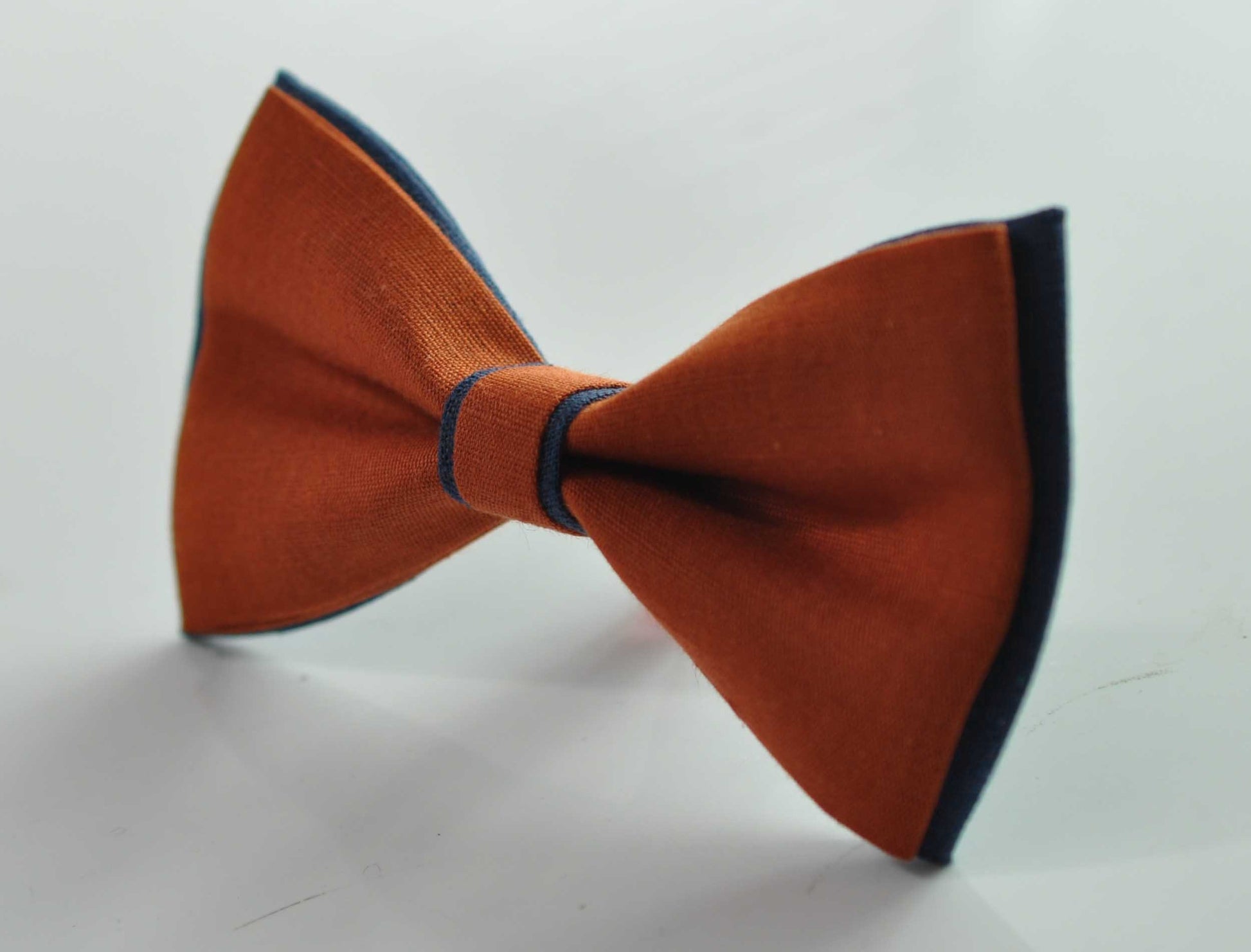 Navy Blue and Burnt Orange Linen Bow tie Bowtie + Navy Blue Suspenders Braces for Men / Youth Teenage/ Boys Kids / Baby Infant Toddler