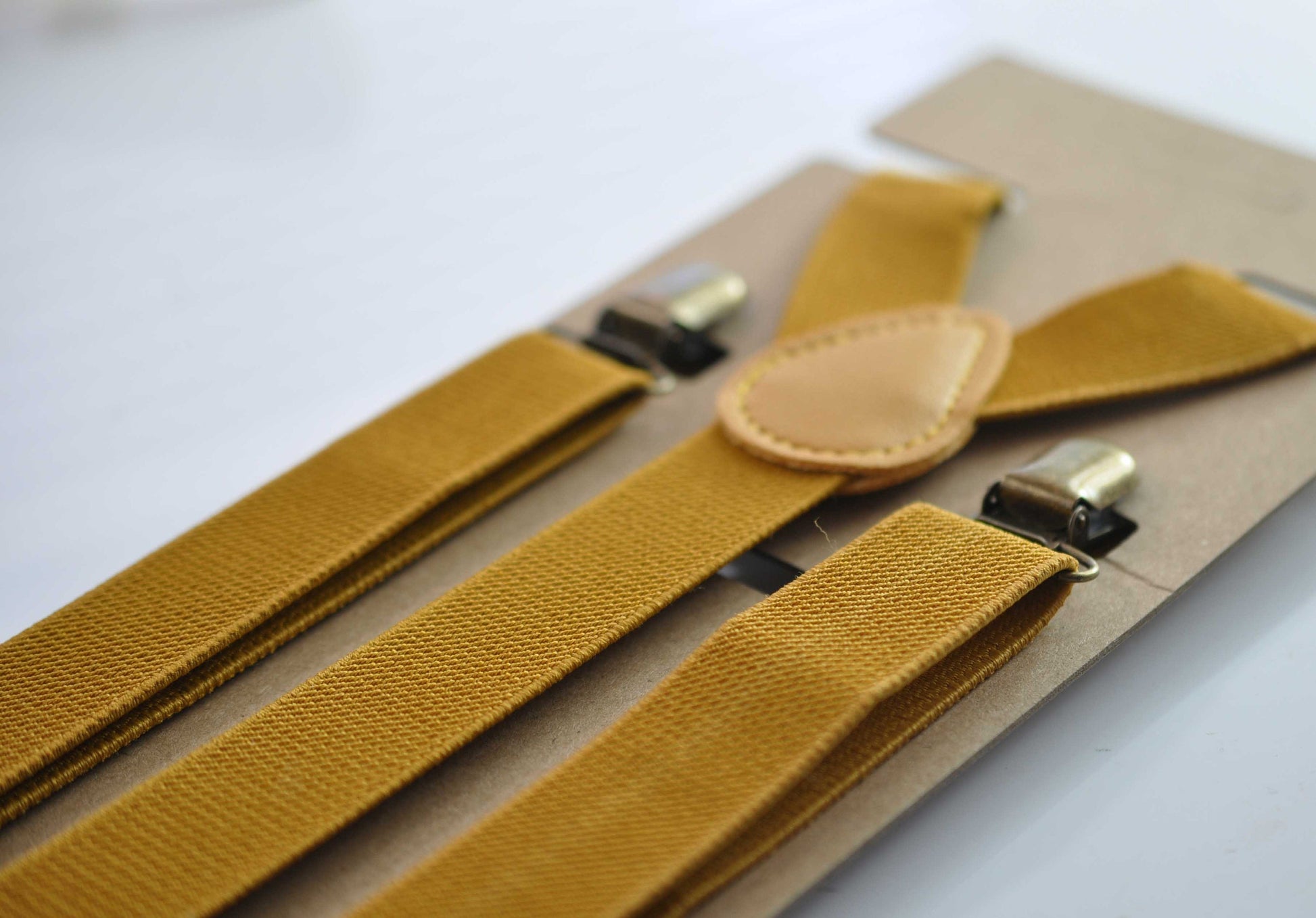 Mustard Honey Ginger Yellow 25MM Elastic Y-Back Suspenders Braces Bronze Metal Clips for Men Adult / Youth / Kids Boy /Toddler Baby Infant