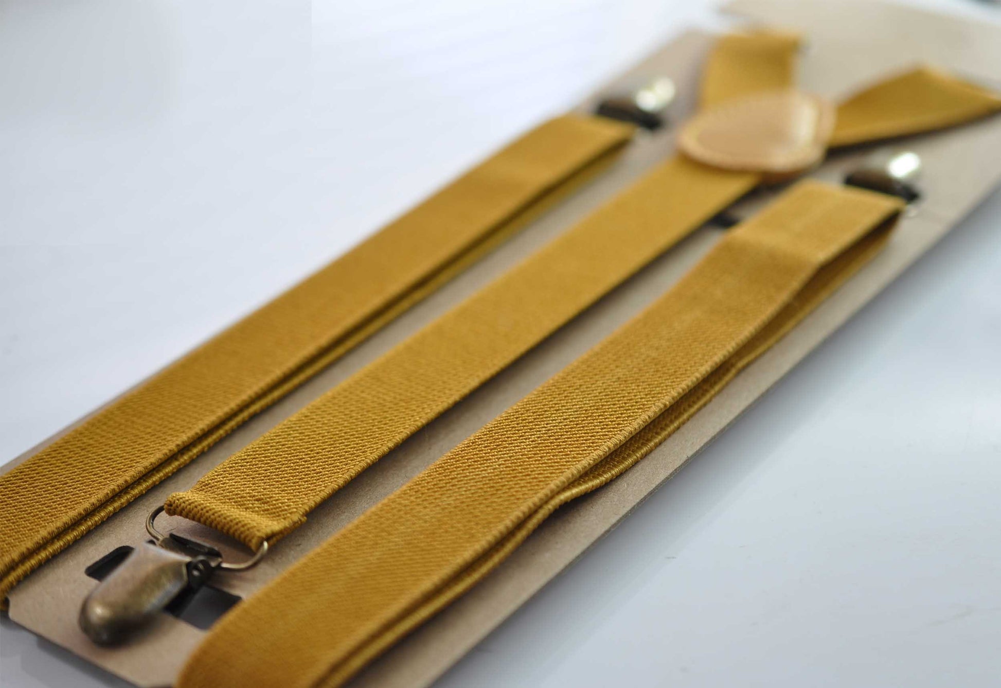 Mustard Honey Ginger Yellow 25MM Elastic Y-Back Suspenders Braces Bronze Metal Clips for Men Adult / Youth / Kids Boy /Toddler Baby Infant