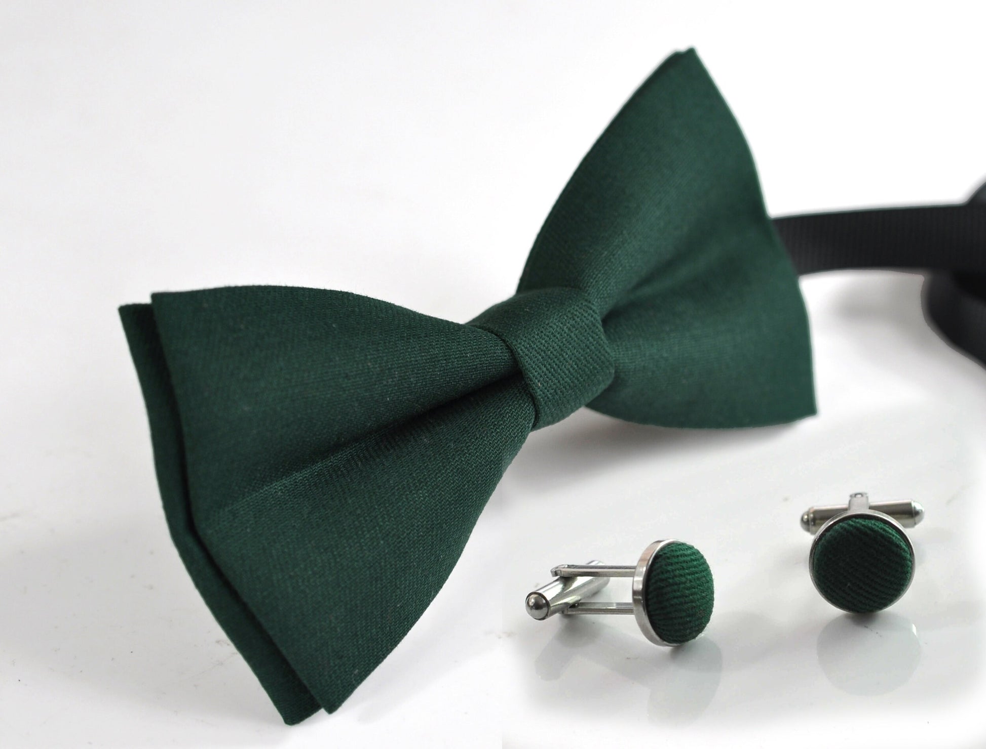 Dark Emerald Green Bottle Green Pretied Cotton Bow tie Bowtie + Cufflinks for Men Adult / Youth Teenage / Boy Kids / Toddler Baby Infant