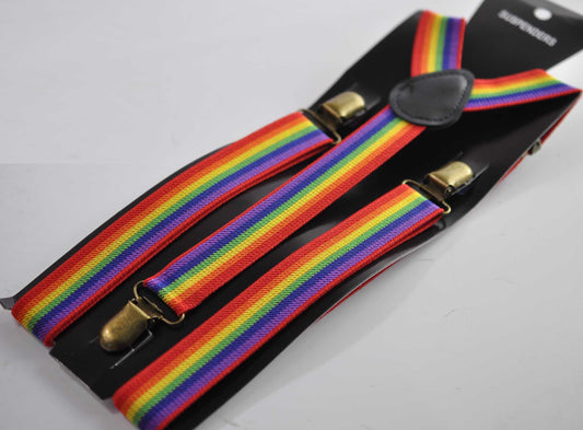 Rainbow 25MM Elastic Y-Back Suspenders Braces Bronze Metal Clips for Men Adult / Youth Teenage / Kids Boy /Toddler Baby Infant