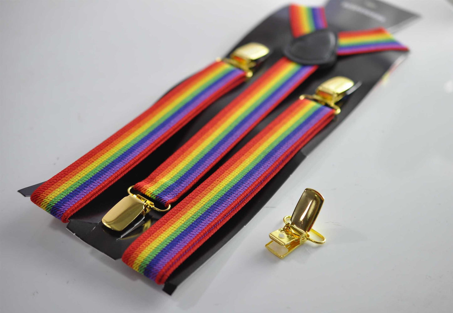 Rainbow 25MM Elastic Y-Back Suspenders Braces Gold Golden Metal Clips for Men Adult / Youth / Kids Boy /Toddler Baby Infant