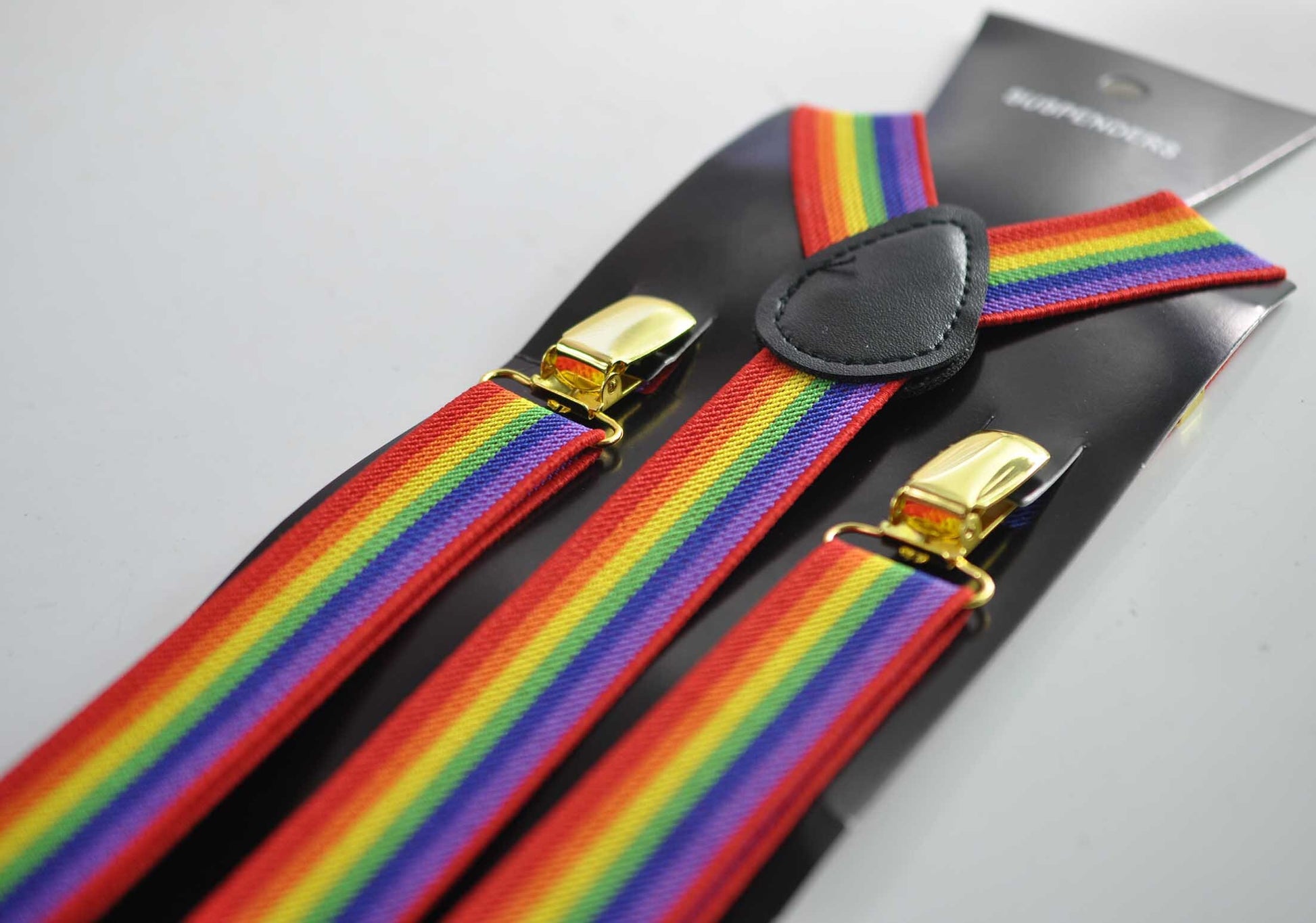 Rainbow 25MM Elastic Y-Back Suspenders Braces Gold Golden Metal Clips for Men Adult / Youth / Kids Boy /Toddler Baby Infant