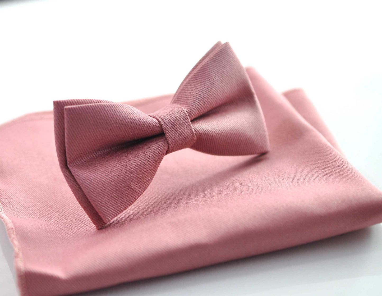 Dusty Rose Pink Cotton Bow tie + Elastic Suspenders Braces + Pocket Square Hanky Handkerchief for Men / Youth / Boys Kids / Baby Infant