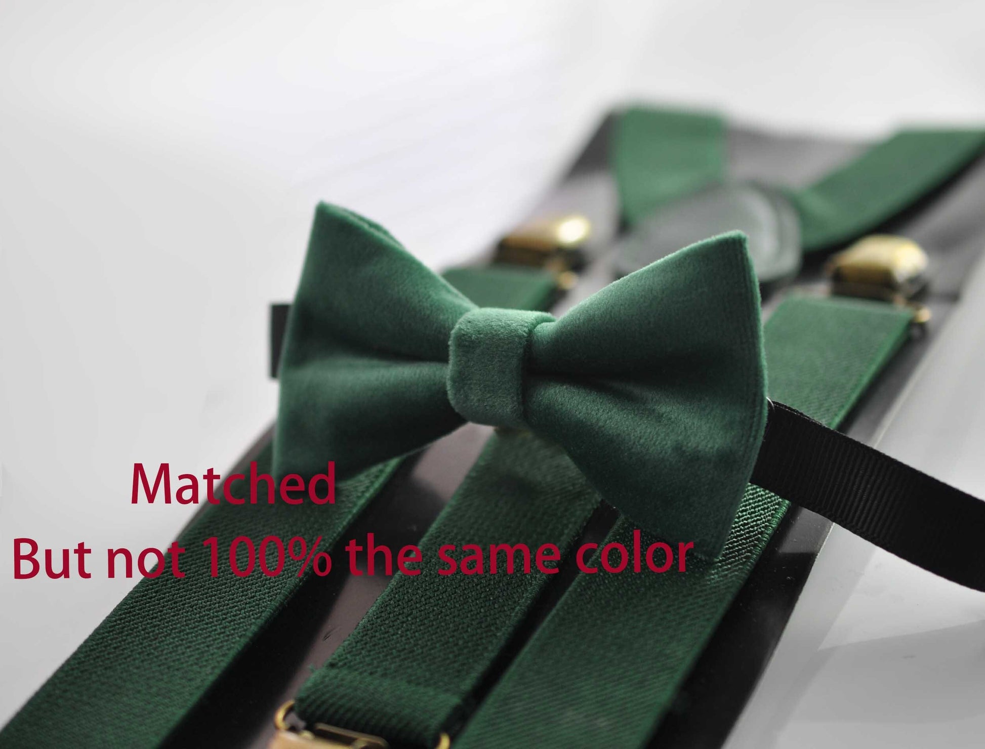 Emerald Green Dark Green Velvet Bow tie + Matched Elastic Suspenders Braces for Baby Infant Toddler / Boy Kids / Youth Teenage / Men Adult
