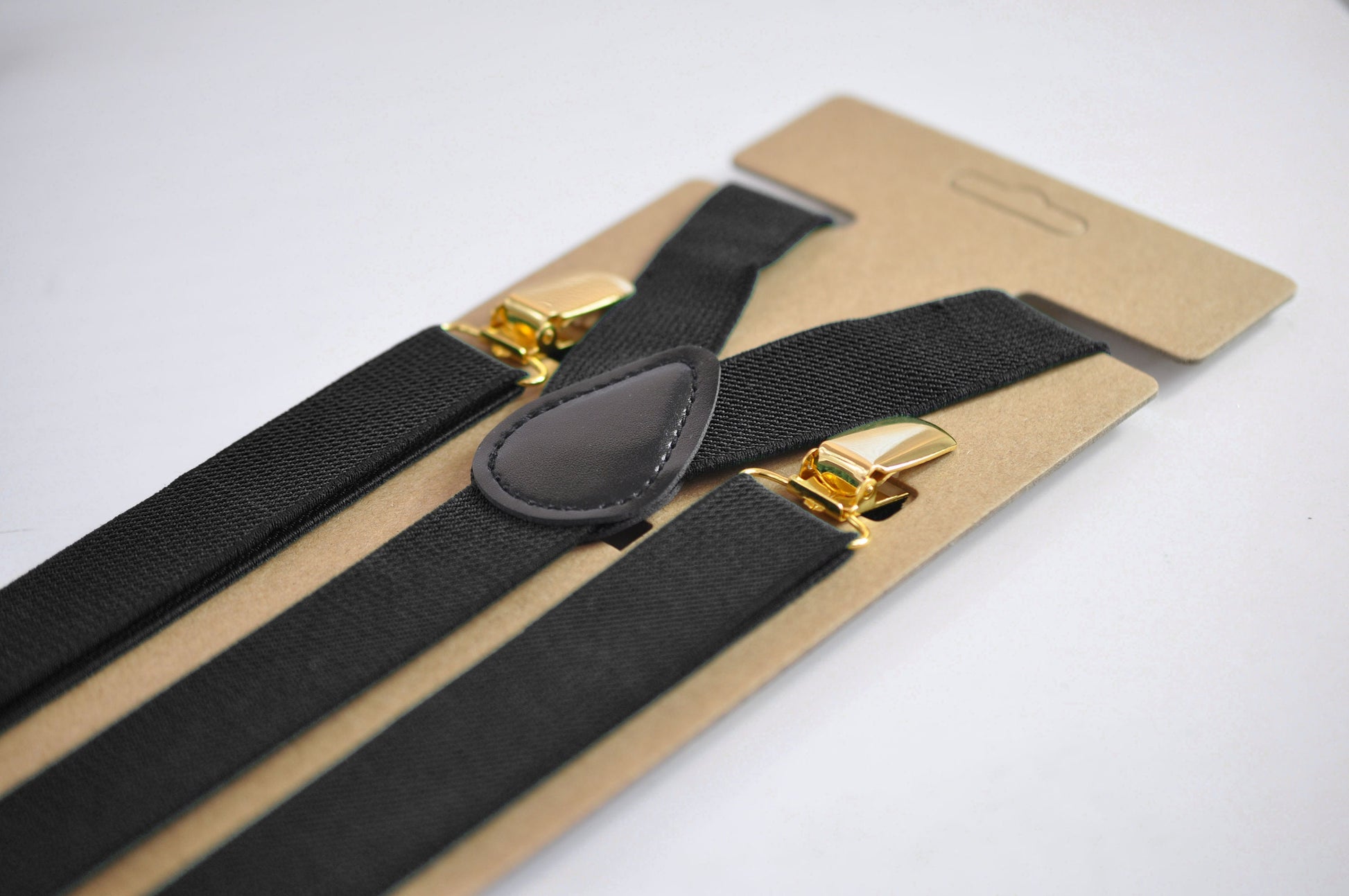 Black Velvet Bow tie bowtie + Black Elastic Suspenders Braces Pocket squares for Men / Youth / Boys Kids / Baby Infant Toddler