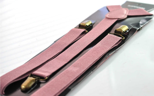 Dusky Dusty Rose Musk Pink 25MM Elastic Y-Back Suspenders Braces Bronze Metal Clips for Men Adult / Youth / Kids Boy /Toddler Baby Infant