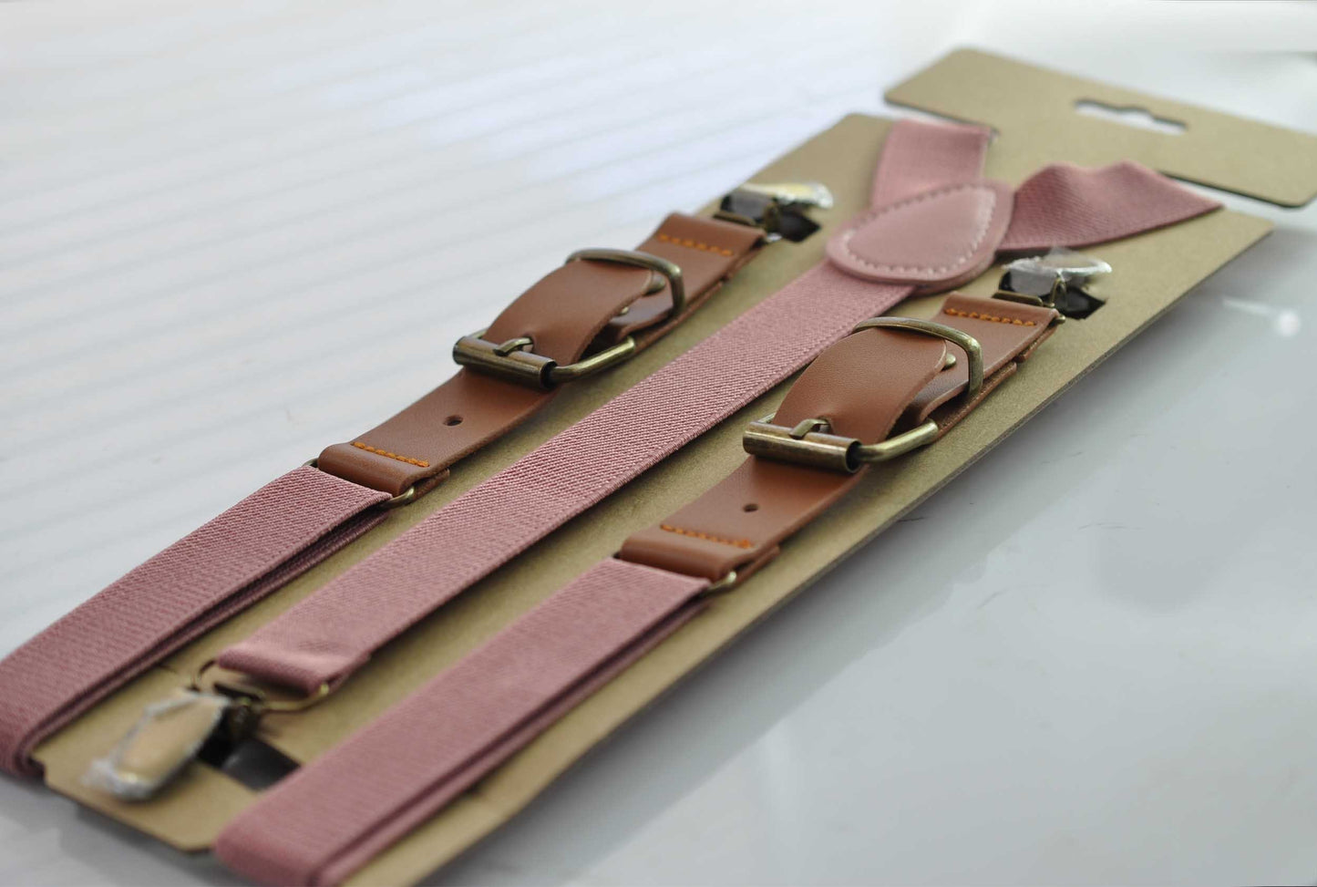 25mm Dusky Dusty Rose Pink Elastic Tan Faux Leather Adjustabale Suspenders Braces for Men / Youth / Boy Kids / Infant Toddler Baby