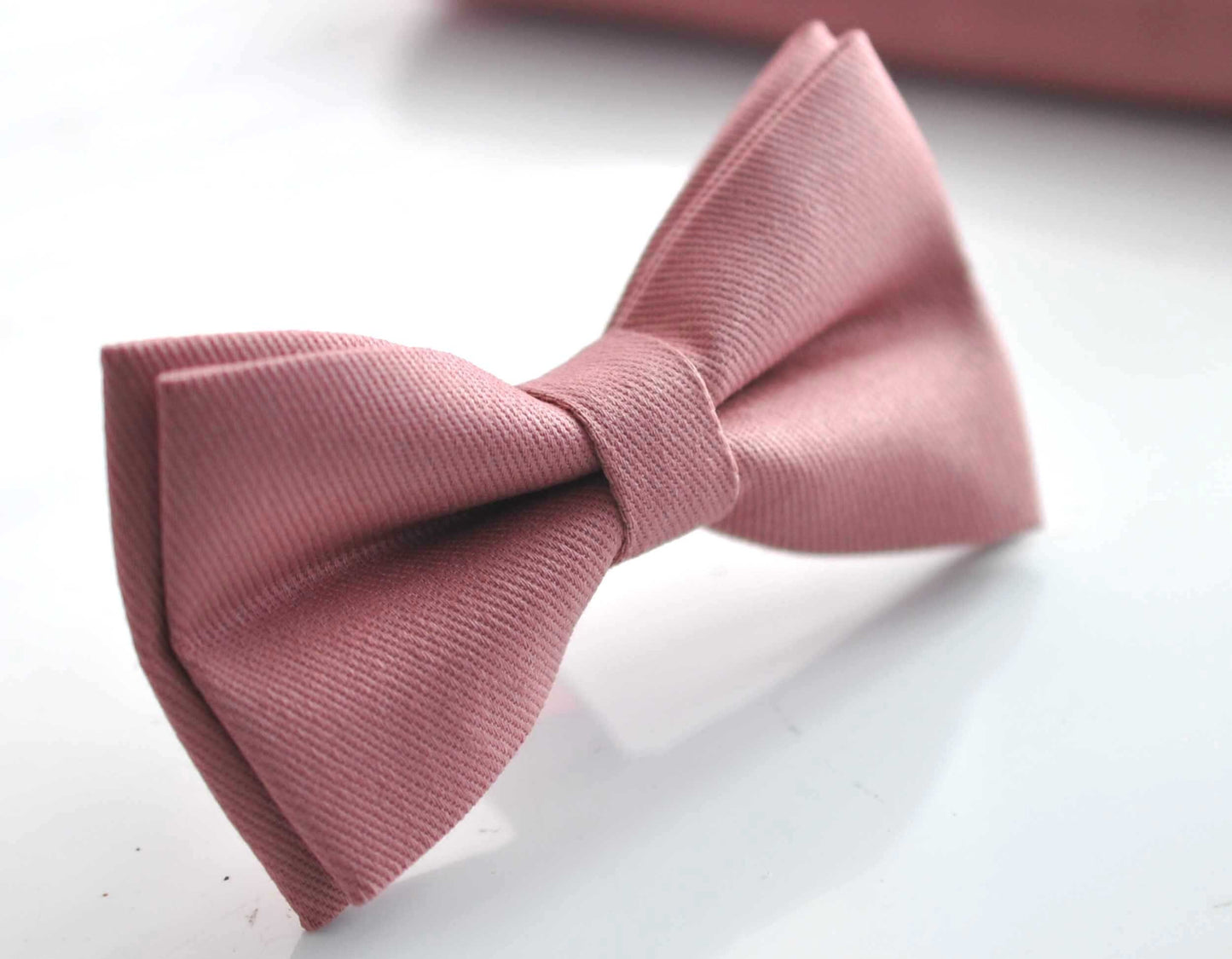 Dusty Rose Pink Cotton Bow tie + Elastic Suspenders Braces + Pocket Square Hanky Handkerchief for Men / Youth / Boys Kids / Baby Infant