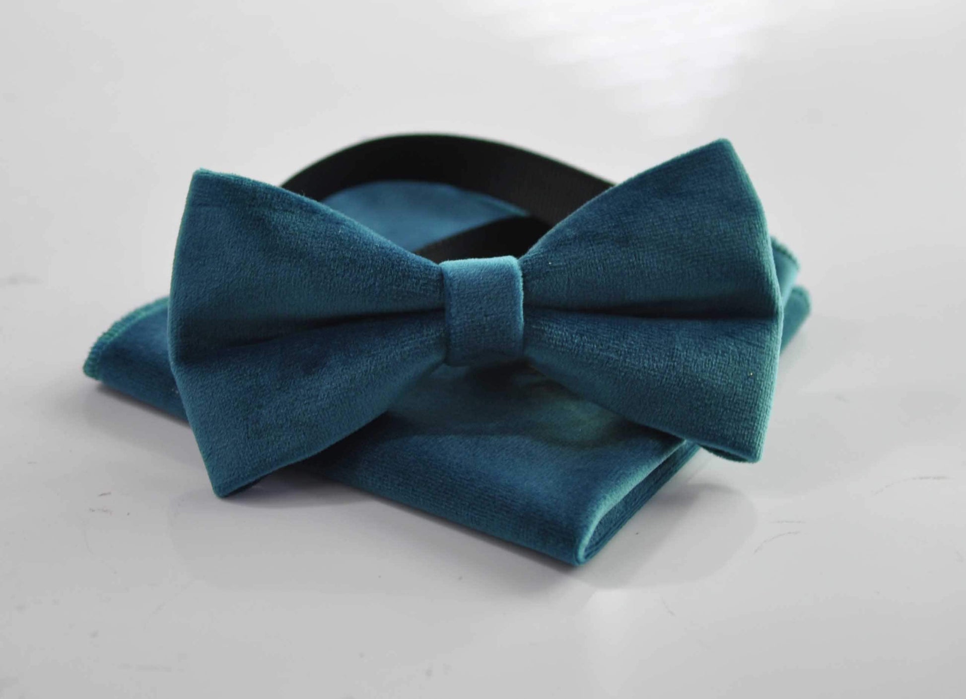 Teal blue Velvet Bow tie + matched Pocket Square Hanky Handkerchief + Tan Brown Suspenders Braces Men /Youth / Boys / Baby Infant toodler