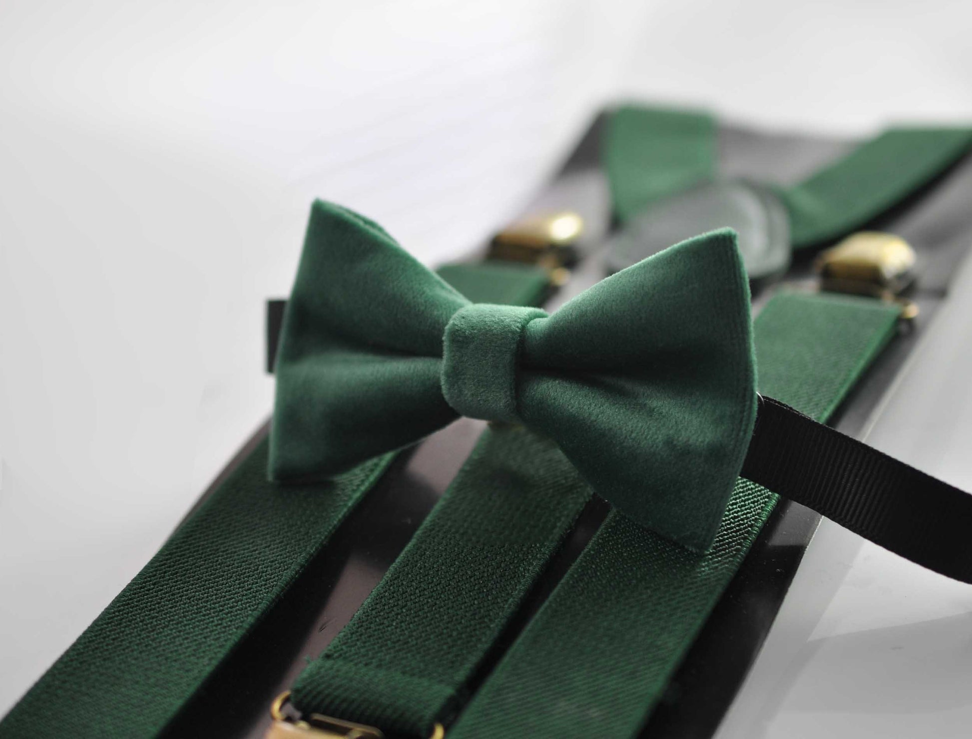 Emerald Green Dark Green Velvet Bow tie + Matched Elastic Suspenders Braces for Baby Infant Toddler / Boy Kids / Youth Teenage / Men Adult