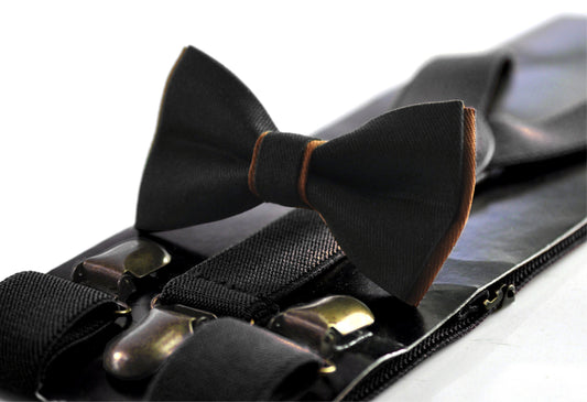 Black and Tan Brown Bow tie Bowtie + Tan Elastic Suspenders Braces for Men / Youth Teenage/ Boys Kids / Baby Infant Toddler