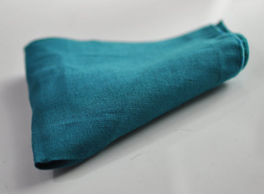 Turquoise Teal Blue Linen Pocket Squares Wedding Formal Hanky Handkerchief for Men / Youth / Boy Kids / Baby Infant Toddler