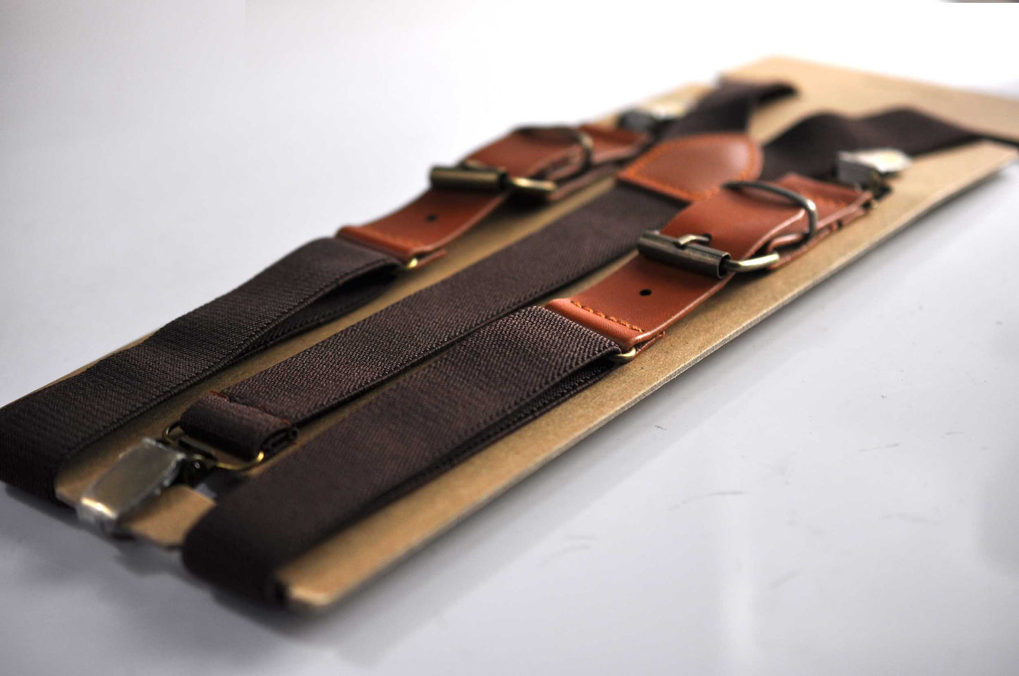 25mm Dark Brown Coffee Chocolate Elastic Tan Faux Leather Adjustabale Suspenders Braces for Men / Youth / Boy Kids / Infant Toddler Baby