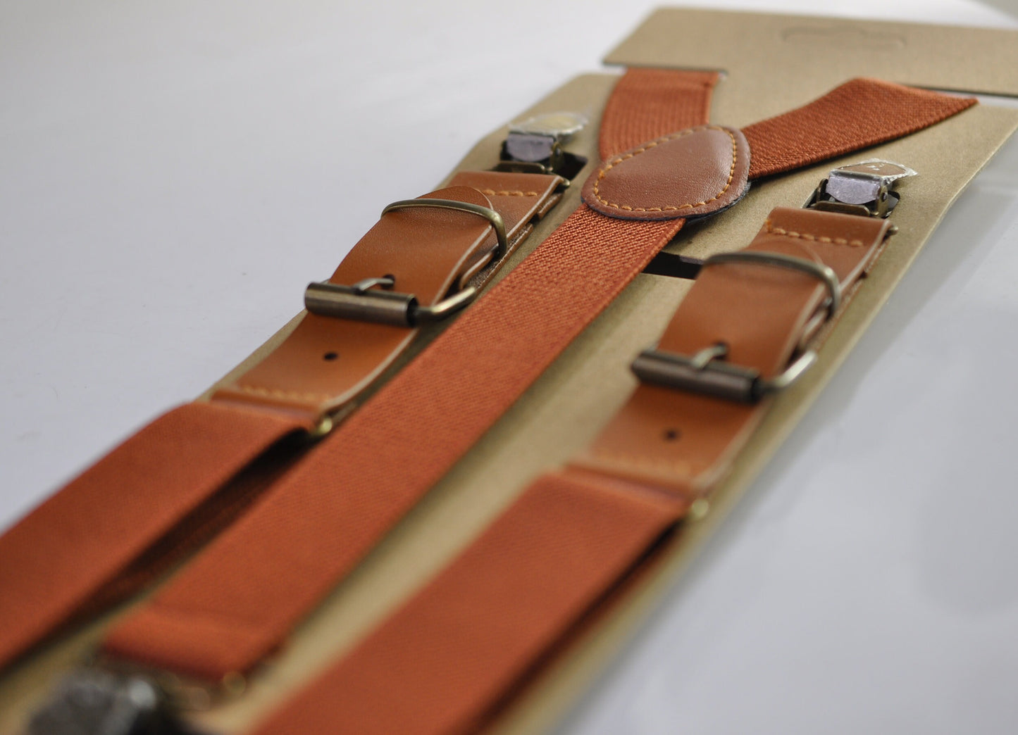 25mm Rust Terracotta Brown Elastic Tan Faux Leather Adjustabale Suspenders Braces for Men / Youth / Boy Kids / Infant Toddler Baby