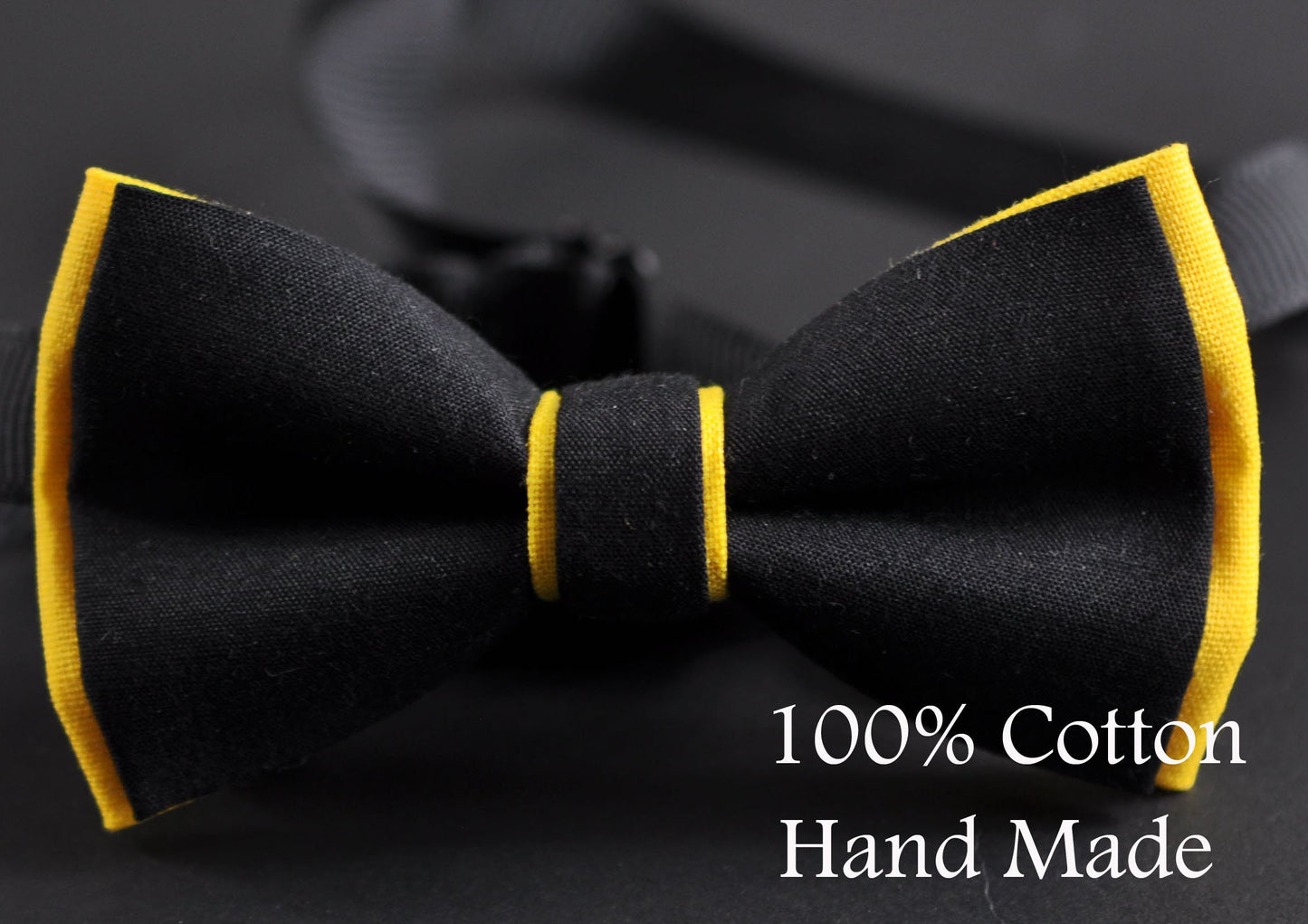 Black Yellow Cotton Pre tied Bow tie Bowtie + Black Elastic Suspenders Braces for Men / Youth / Boys Kids / Baby Infant Toddler