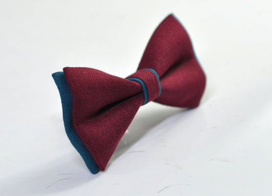 Turquoise Teal Blue and Burgundy Maroon Wine Red Linen Cotton Pre tied Bow tie Bowtie for Men Adult / Youth Teenage / Boy Kids / Baby Infant