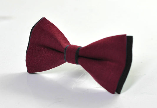 Black and Burgundy Maroon Wine Red Linen Cotton Pre tied Bow tie Bowtie for Men Adult / Youth Teenage / Boy Kids / Baby Infant