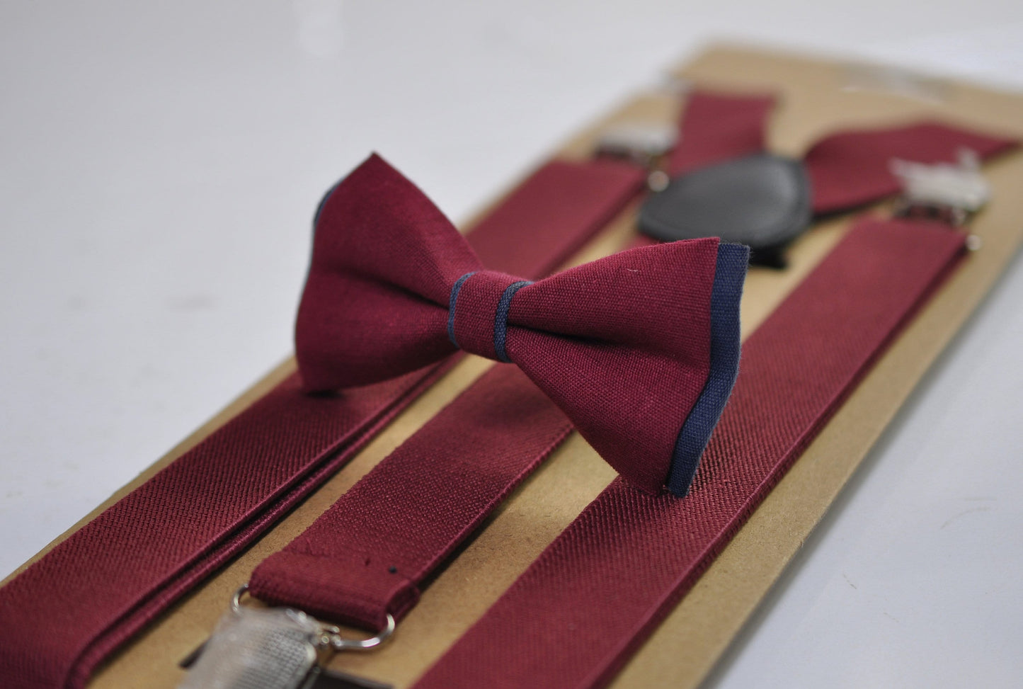 Navy Blue and Burgundy Dark Wine Red Bow tie Bowtie + Wine Red Suspenders Braces Men / Youth / Boys Kids / Baby Infant Toddler