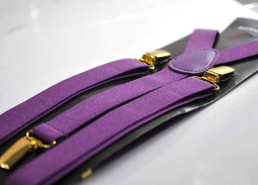 Orchid Purple 25MM Elastic Y-Back Suspenders Golden Gold Color Metal Clips for Men Adult / Youth Teenage / Kids Boy /Toddler Baby Infant