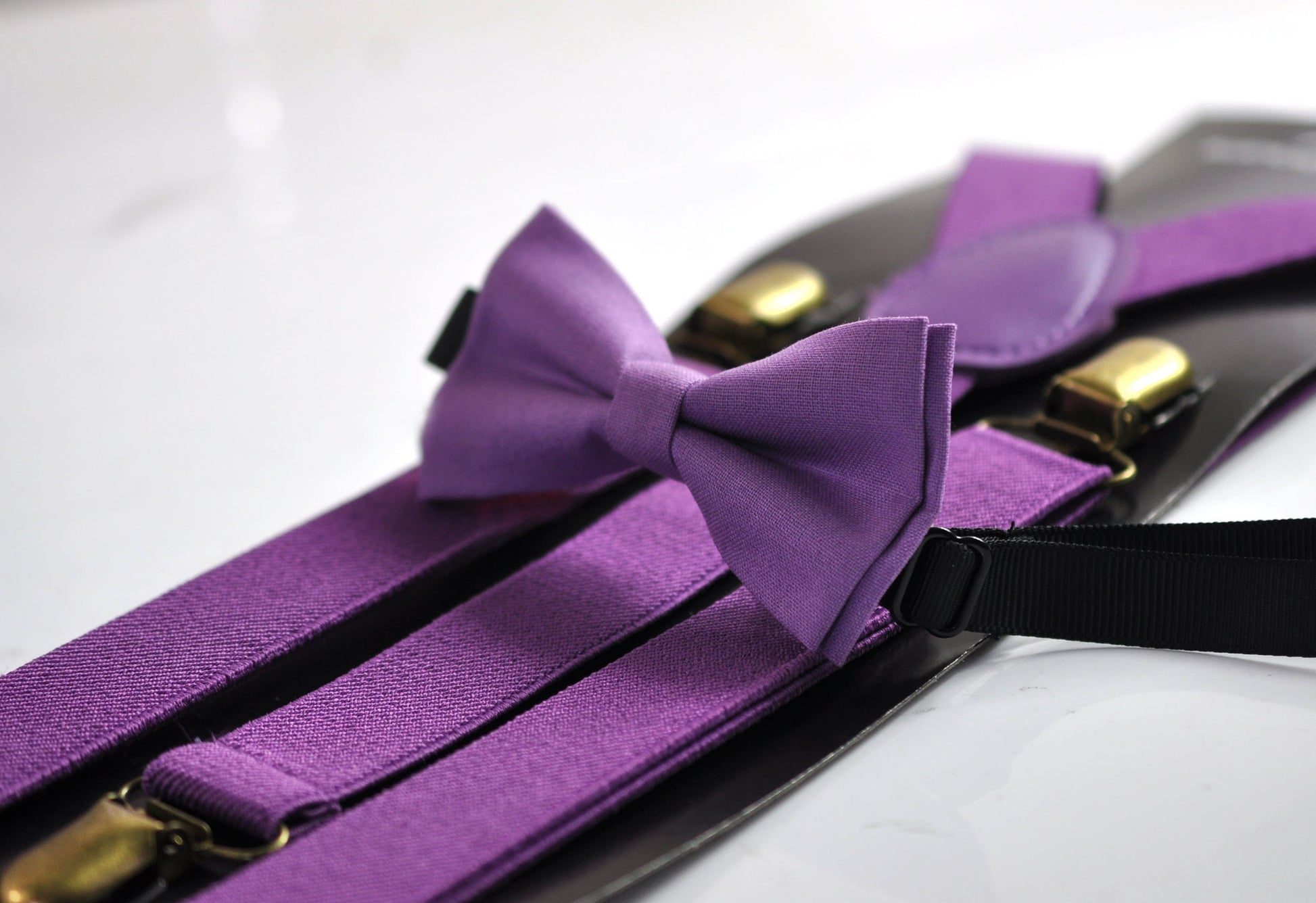 Orchid Purple Cotton Bow tie Bowtie + matched Elastic Suspenders Braces for Men / Teenage/ Boys Kids / Baby Infant Toddler