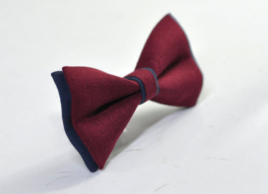 Navy Blue and Burgundy Maroon Wine Red Linen Cotton Pre tied Bow tie Bowtie for Men Adult / Youth Teenage / Boy Kids / Baby Infant