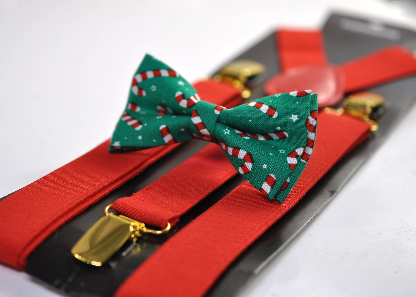 Candy Cane Canes Sticks Christmas Xmas Bow tie Bowtie + Red Suspenders Braces for Men / Youth/ Boys Kids / Baby Infant Toddler