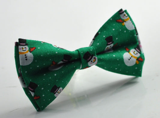 GREEN Snowman Snow Man Xmas Christmas Cotton Bow tie Bowtie for Men Adult / Youth Teenage / Boy Kids / Toddler Baby Infant