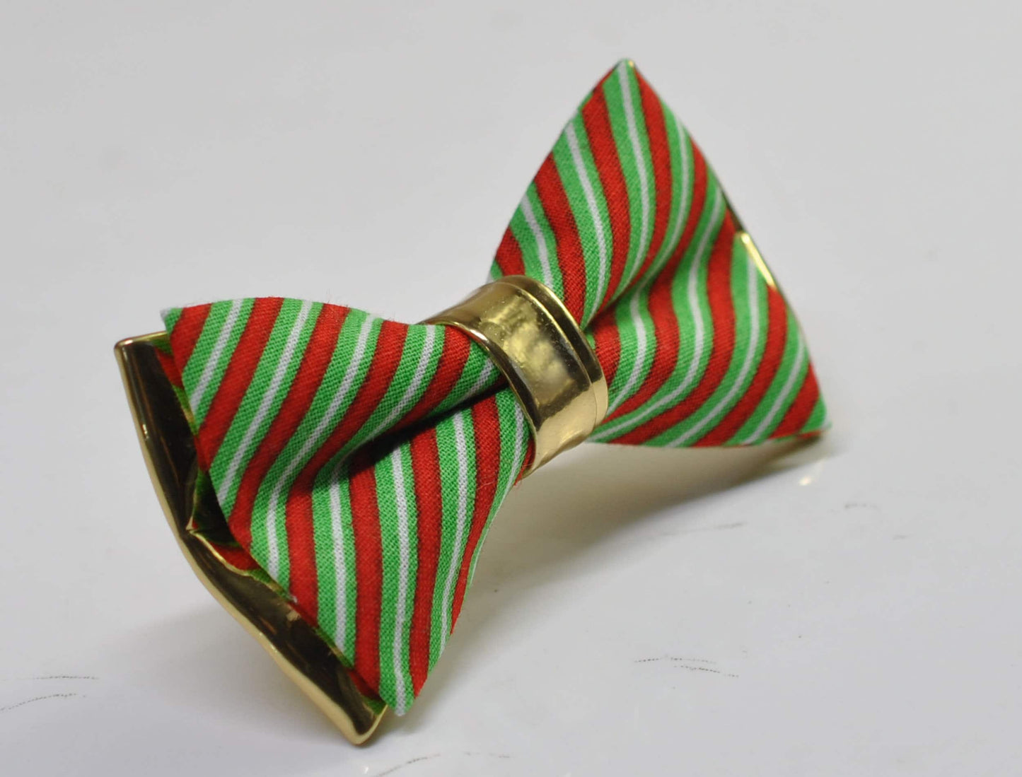 Red White Green Candy Stripes Gold Faux Leather Xmas Christmas Bowtie Bow Tie for Men Adult / Youth / Boy Kids / Baby Infant Toddler