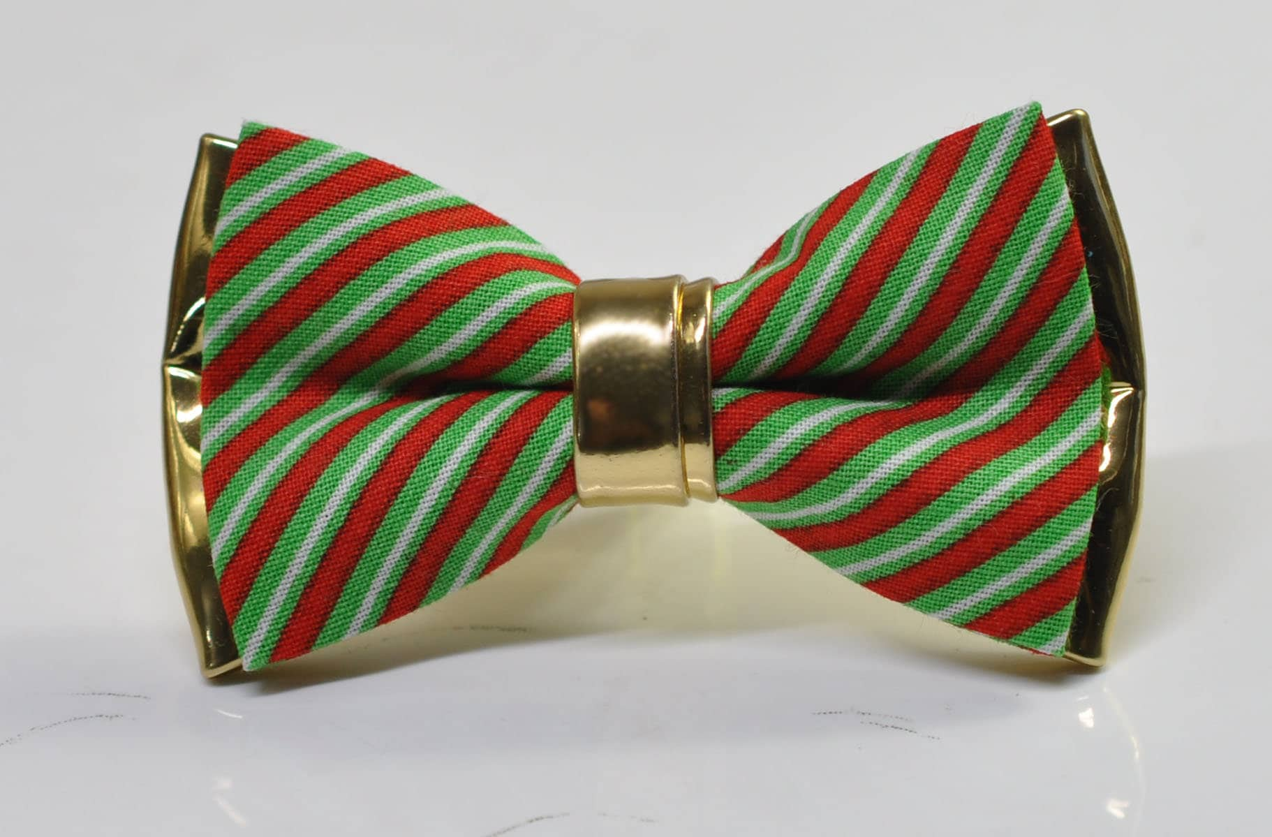 Red White Green Candy Stripes Gold Faux Leather Xmas Christmas Bowtie Bow Tie for Men Adult / Youth / Boy Kids / Baby Infant Toddler