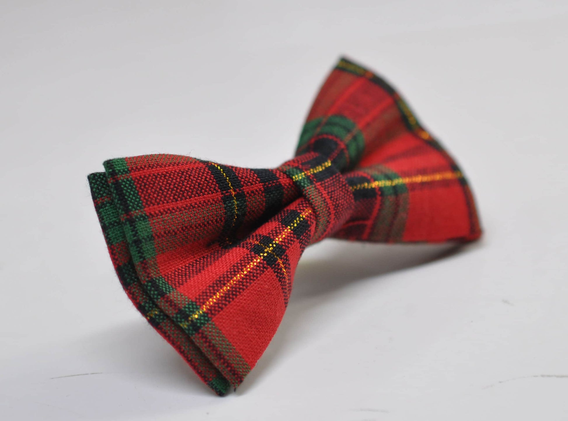 Red Green Gold Tartan Christmas Xmas Bow tie Bowtie + Tan Brown Suspenders Braces for Men / Youth/ Boys Kids / Baby Infant Toddler