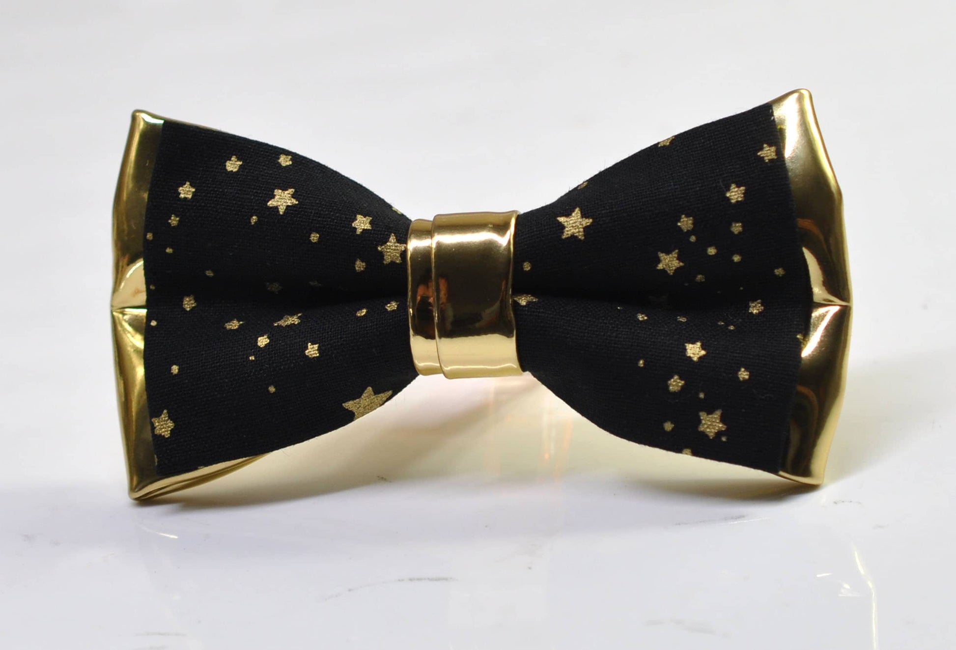 Black Golden Gold Stars Christmas Xmas Bow tie Bowtie + Tan Brown Suspenders Braces Men / Youth/ Boys Kids / Baby Infant Toddler