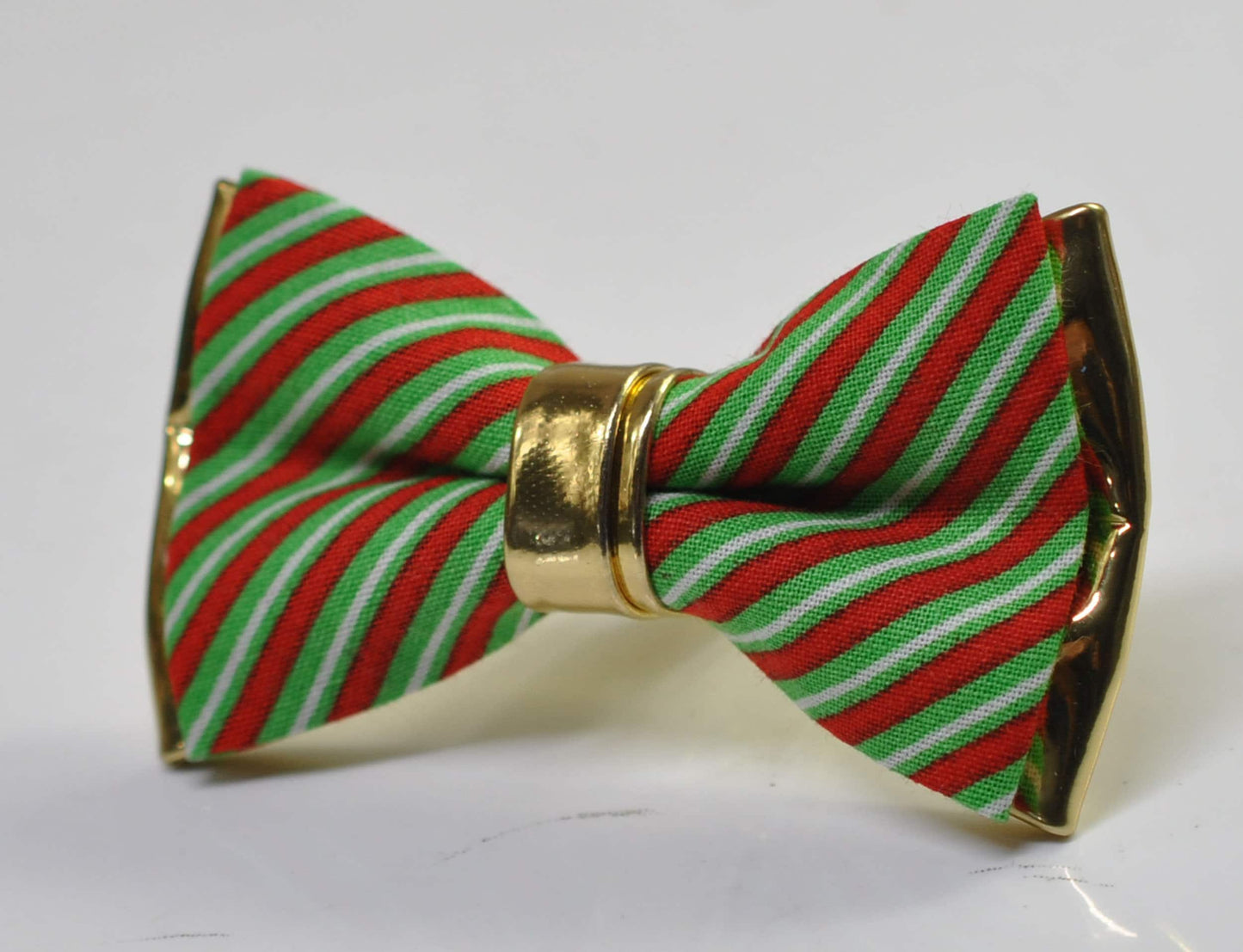 Red White Green Candy Stripes Gold Faux Leather Xmas Christmas Bowtie Bow Tie for Men Adult / Youth / Boy Kids / Baby Infant Toddler